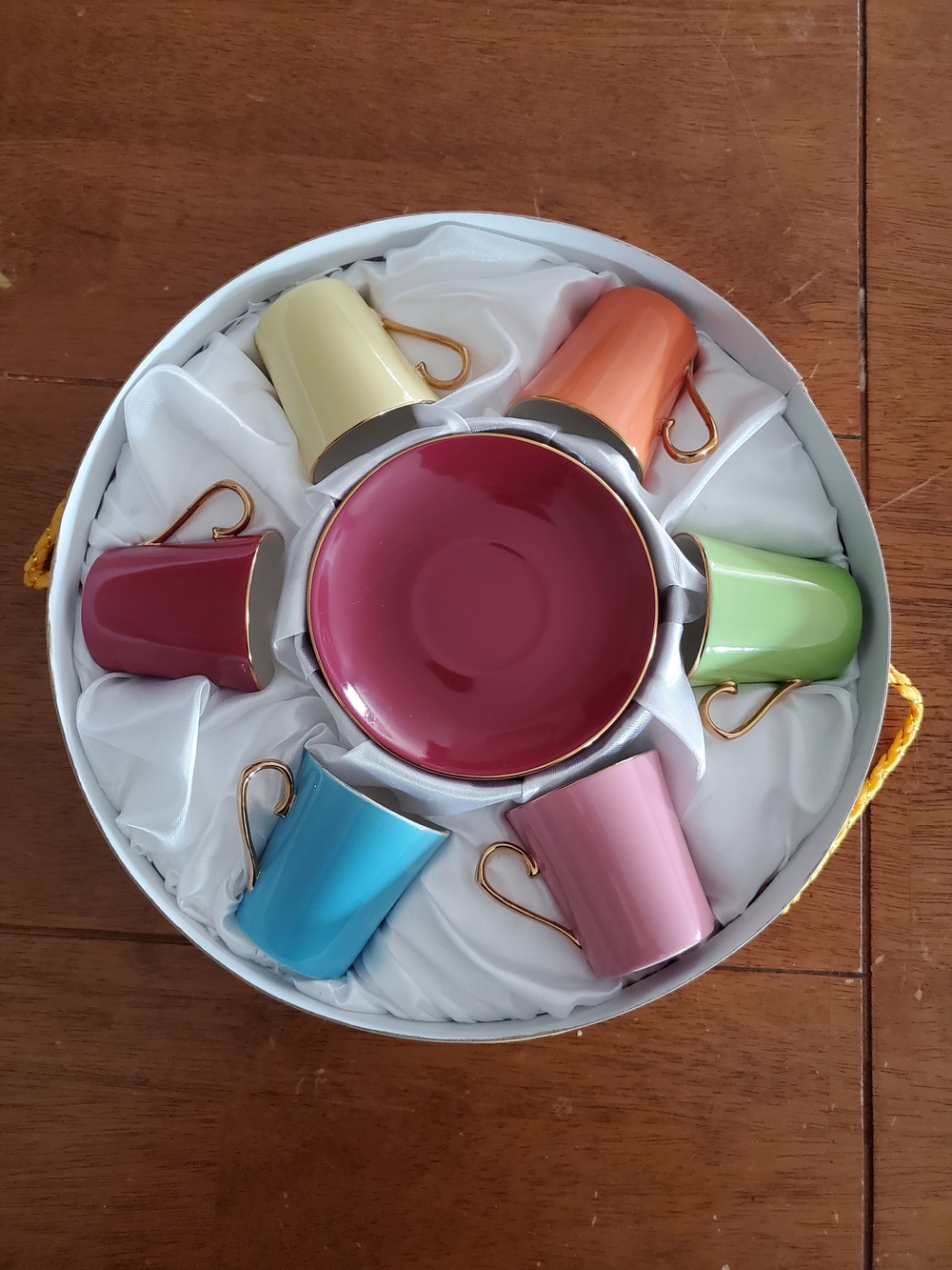 Multicolor Pastel Porcelain Espresso Cup and Saucer Set with Gold Handles